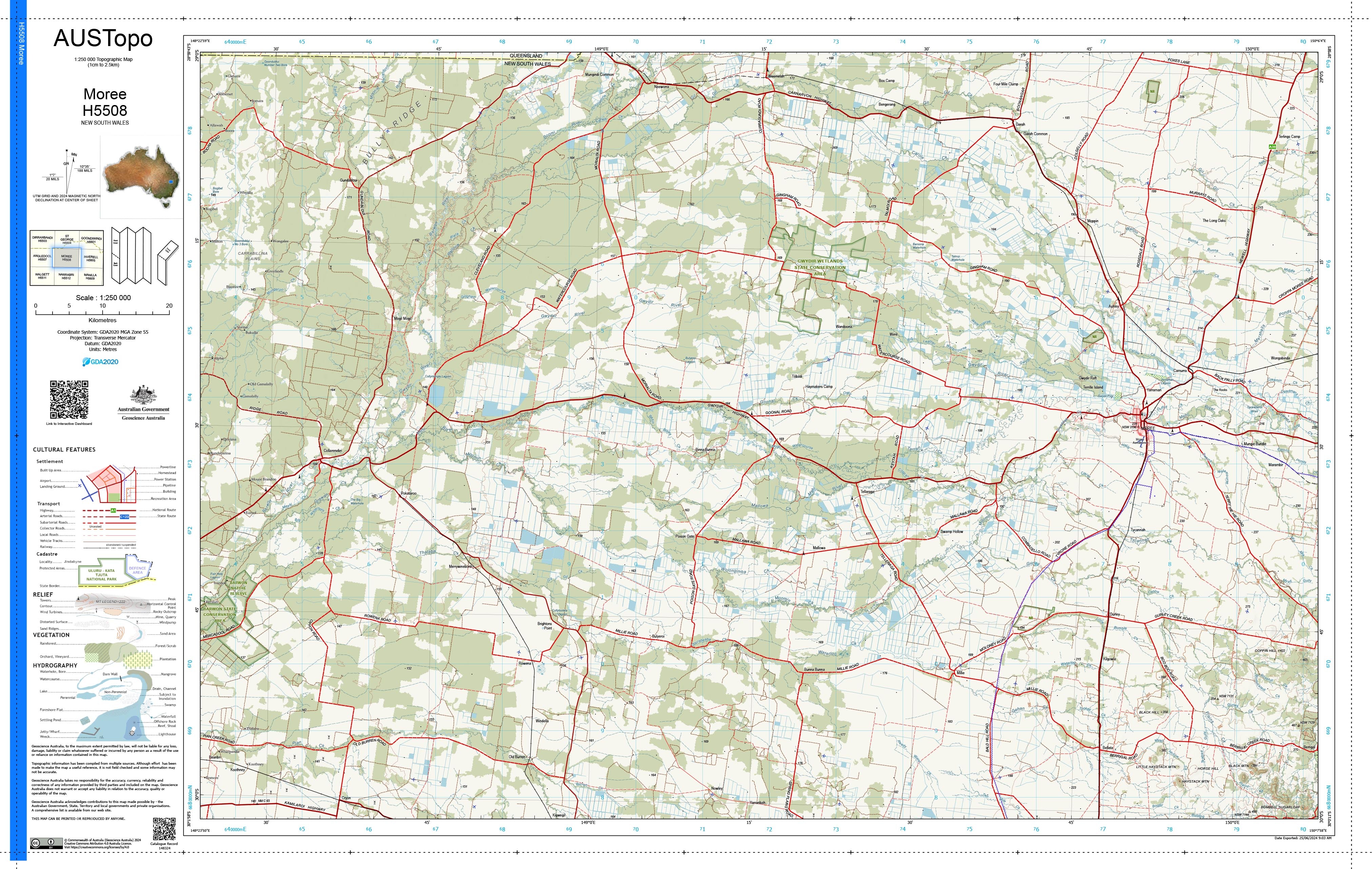 Moree Map Moree H5508 AUSTopo 1:250,000 Map | Mapworld