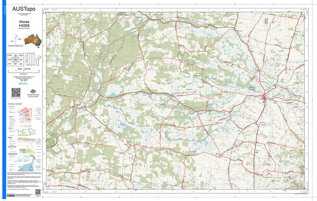 Moree H5508 AUSTopo 1:250,000 Map | Mapworld