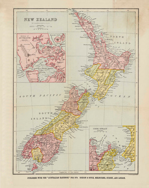 New Zealand Wall Map by J Bartholomew published 1874