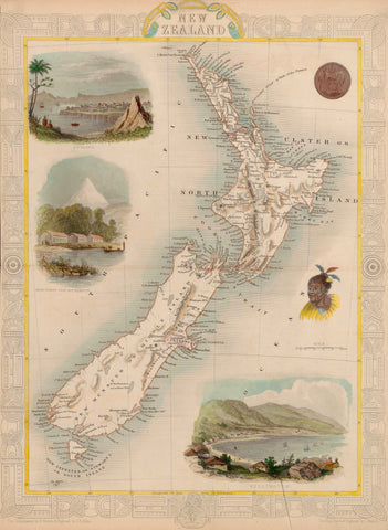 New Zealand Wall Map by John Tallis & Company 1851
