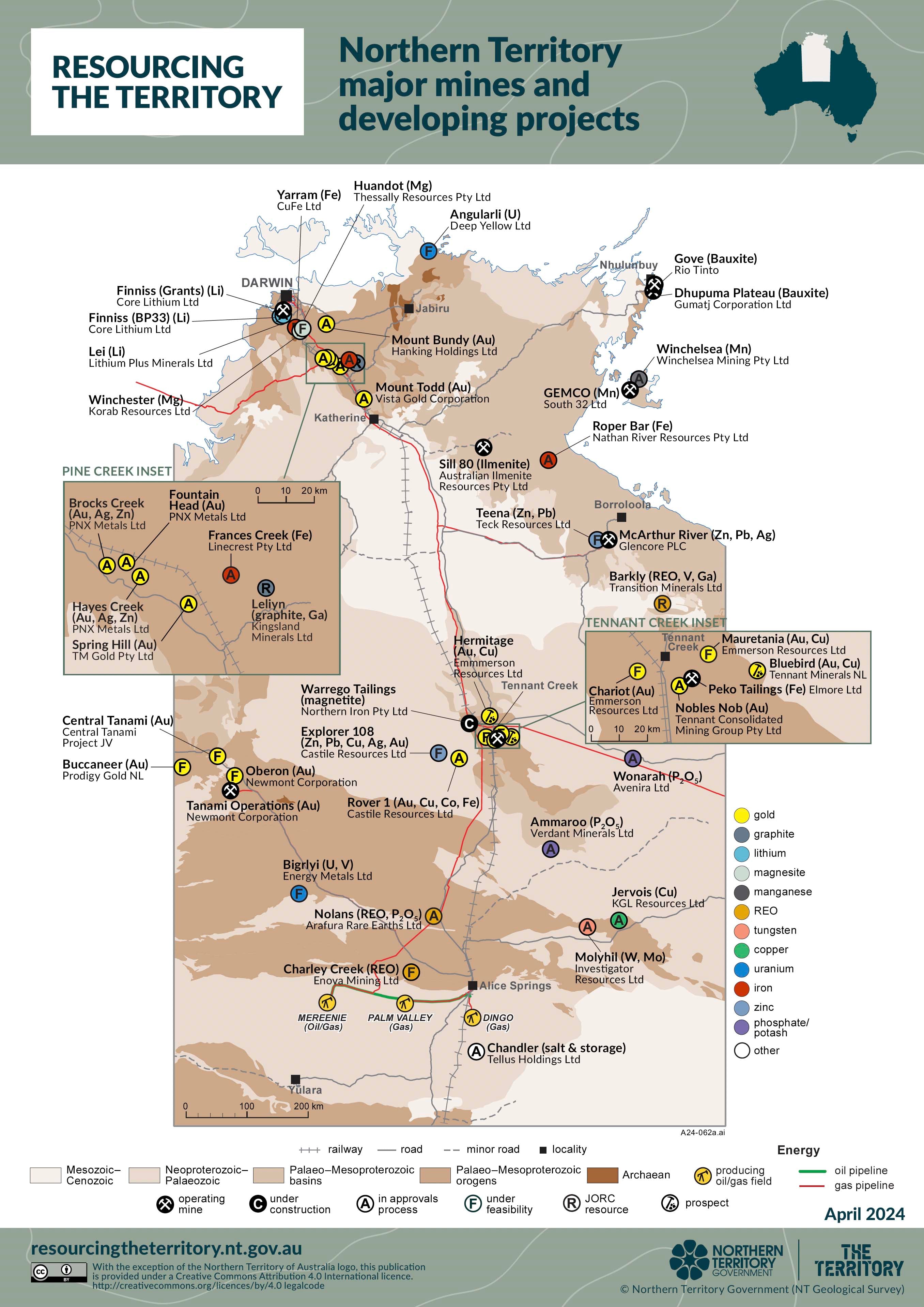 Northern Territory Major Mines & Developing Projects map | Mapworld