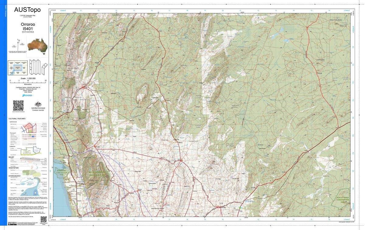Orroroo I5401 AUSTopo 1:250,000 Map | Mapworld