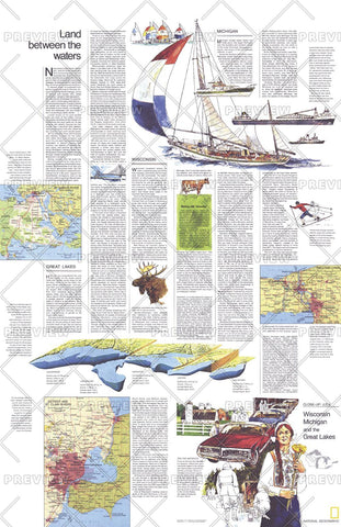 Close-up USA, Wisconsin, Michigan, and the Great Lakes, Land Between the Waters Theme - Published 1973 by National Geograp...