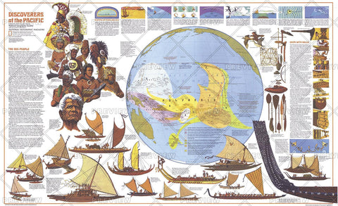 Discoverers of the Pacific - Published 1974 by National Geographic — historic National Geographic map print