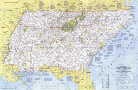 Close-up USA, the Southeast - Published 1975 by National Geographic — historic National Geographic map print