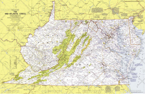 Close-up USA, Mid-Atlantic States - Published 1976 by National Geographic — historic National Geographic map print
