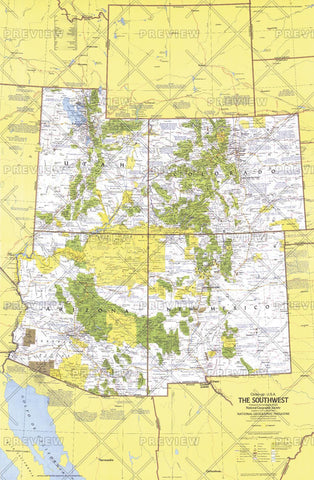 Close-up USA, Southwest - Published 1977 wall map – National Geographic | Mapworld
