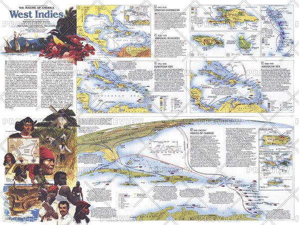 Making of America, West Indies Theme - Published 1987 by National Geographic — historic National Geographic map print