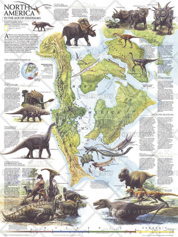 North America in the Age of the Dinosaurs - Published 1993 by National Geographic — historic National Geographic map print