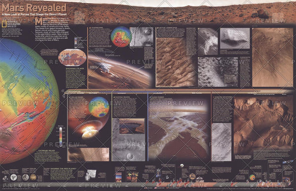 Mars Revealed, A New Look at Forces That Shape the Desert Planet - Published 2001 wall map – National Geographic | Mapworld