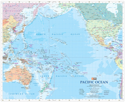 Pacific Ocean Hema 860 X 700mm Laminated Wall Map