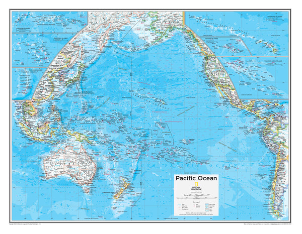Pacific Ocean Political National Geographic Wall Supermap 1350 x 1050mm