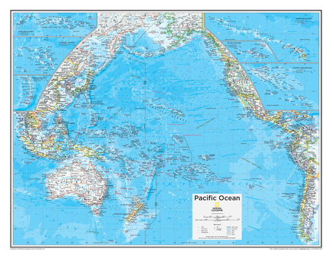 Pacific Ocean Political National Geographic Wall Supermap 1350 x 1050mm