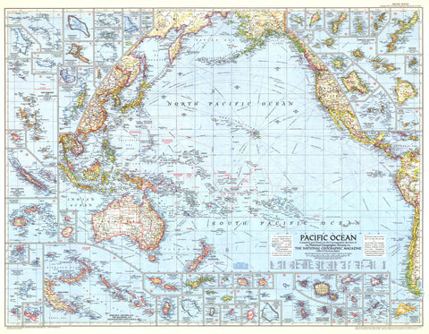 Pacific Ocean Wall Map - Published 1952 by National Geographic