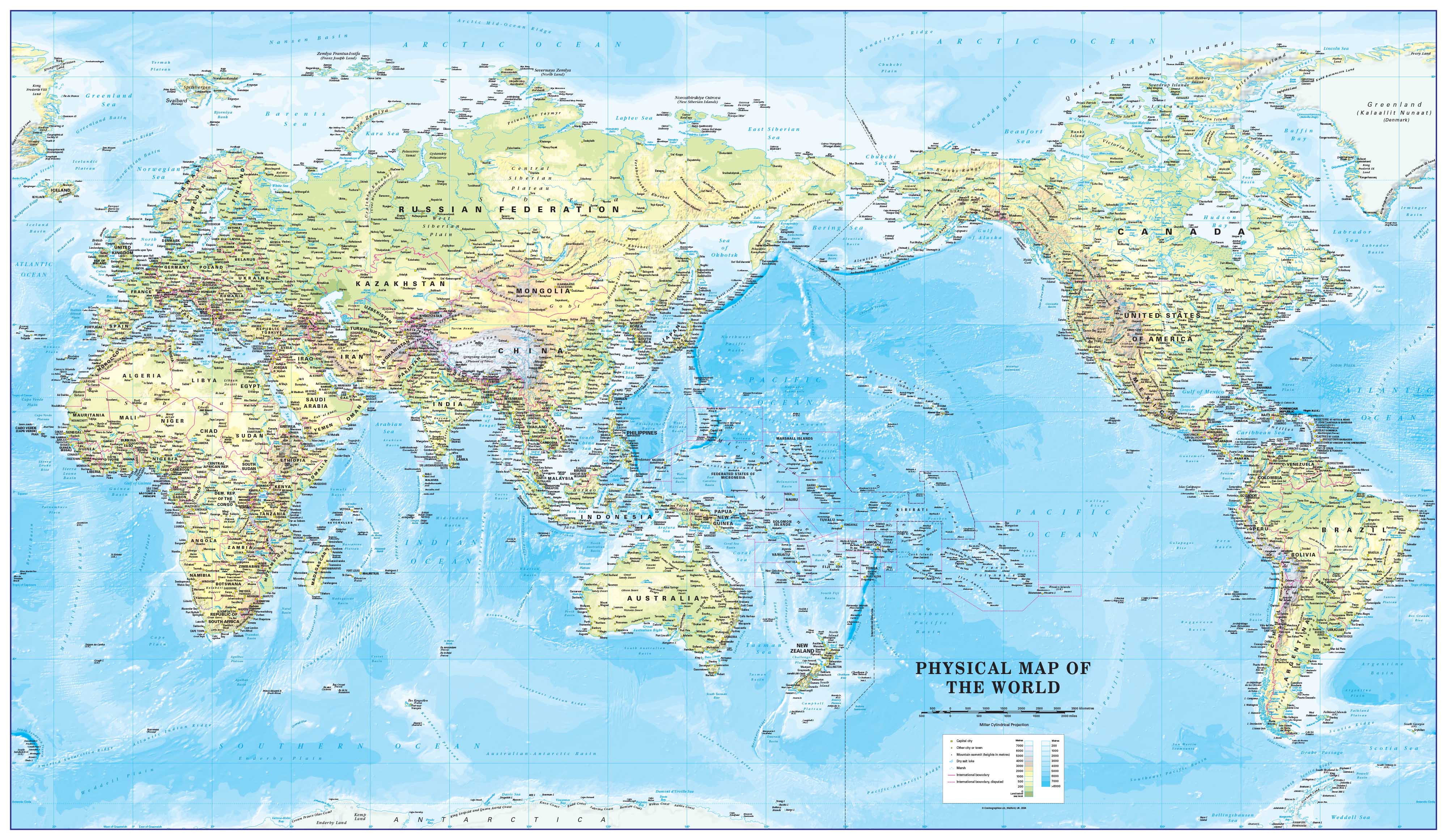 Only Pacific Map World Physical Large (Pacific Centred) | Mapworld