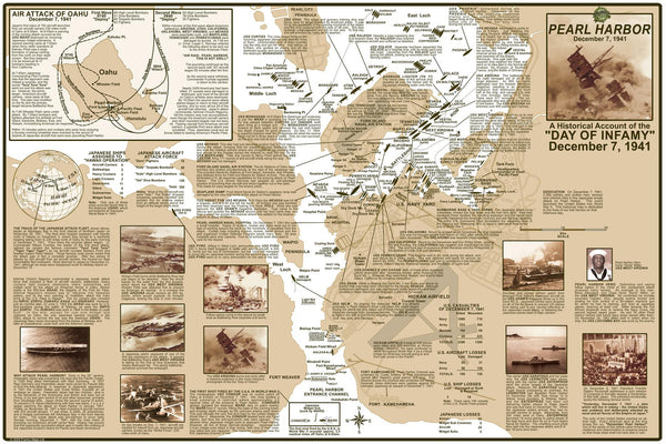 Pearl Harbour WW2 History Wall Map by Franko — wall map