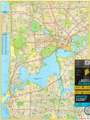 Map of Perth with roads and water bodies, featuring a map key on the left.
