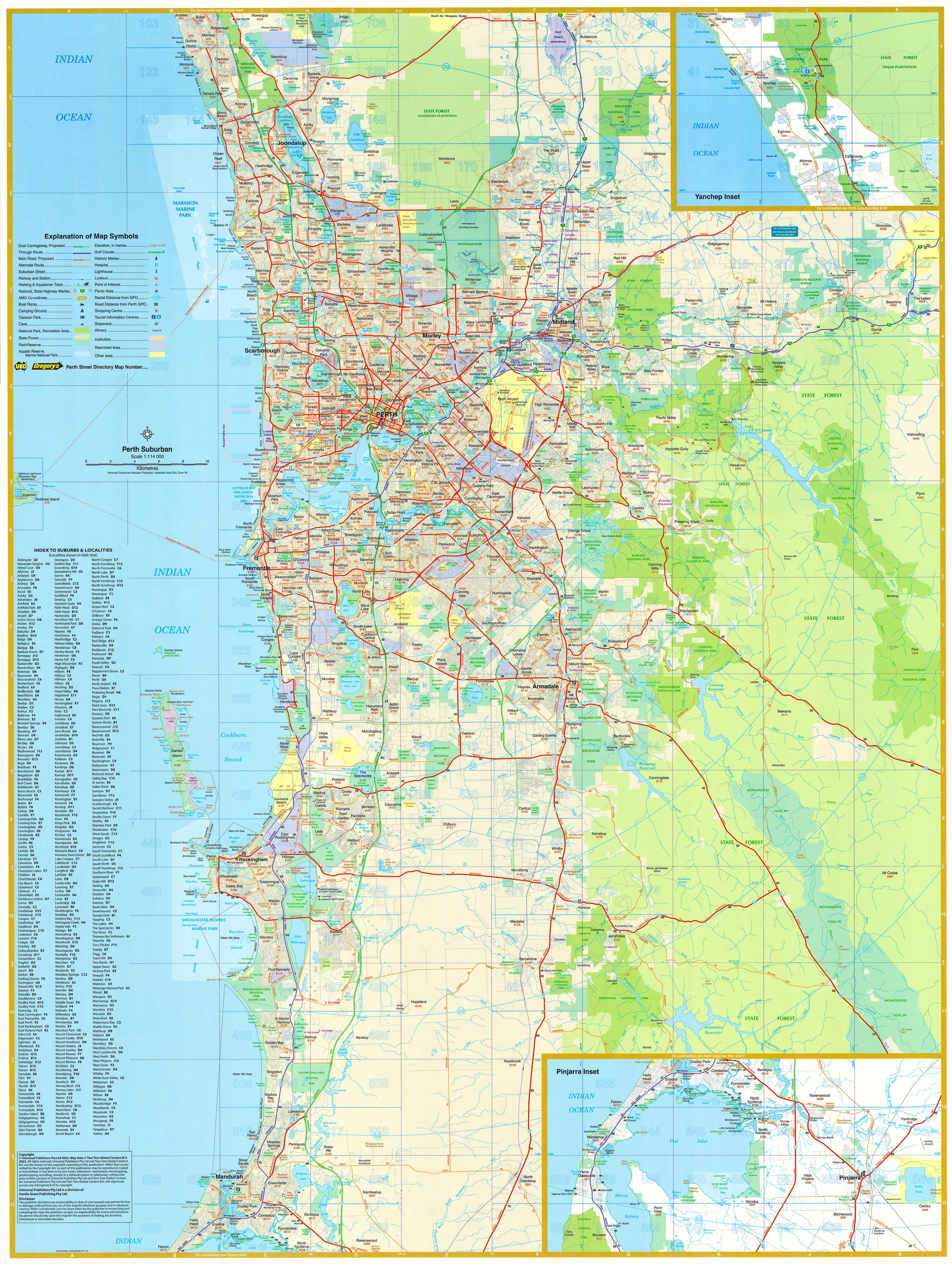 Perth Map Small Perth 662 map Laminated Wall Map with Hang (690mm) – UBD | Mapworld