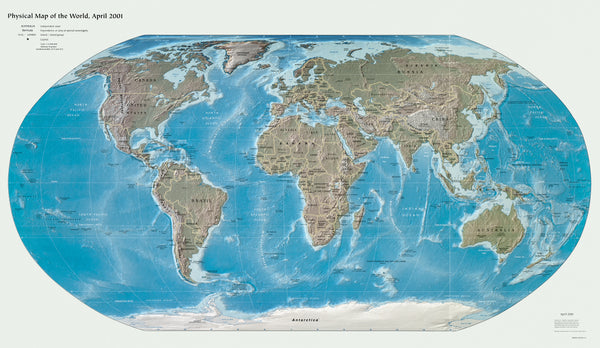 Physical Map of the World — Chromolithograph Art (April 2001) — map