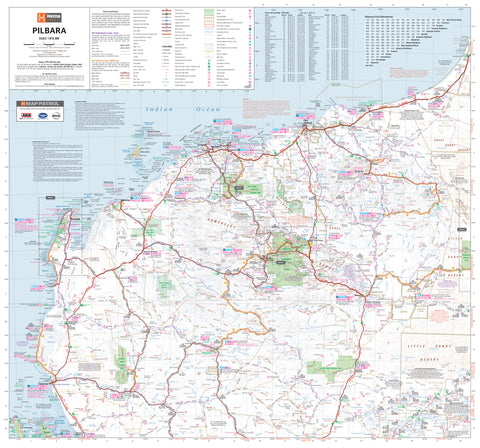Map of Pilbara region with roads and geographical features