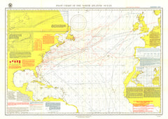 Nautical chart of the North Atlantic Ocean with various legends and text.