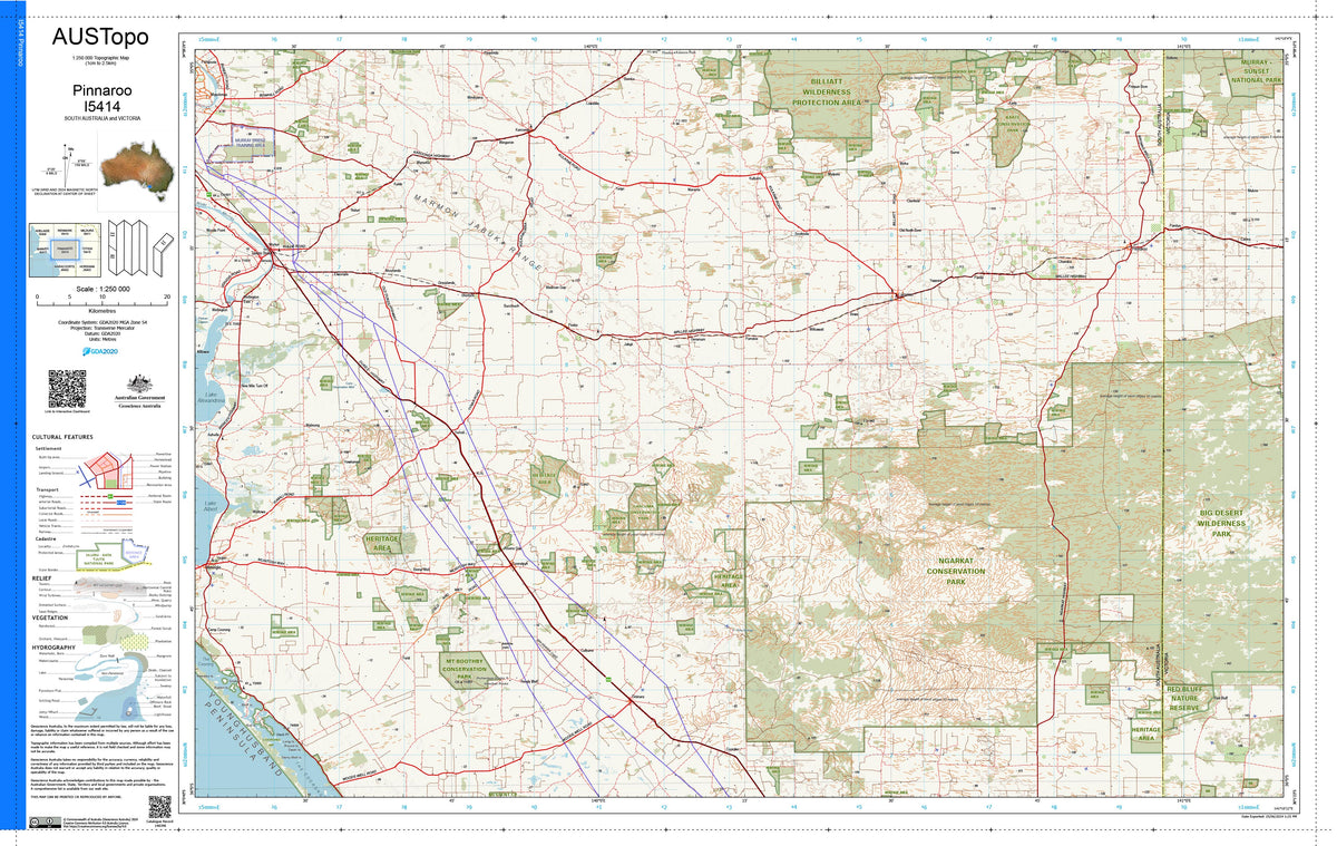 Pinnaroo I5414 AUSTopo 1:250,000 Map | Mapworld