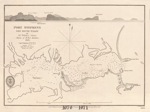 Port Stephens Admiralty Chart, New South Wales (1828–1831) wall map | Mapworld