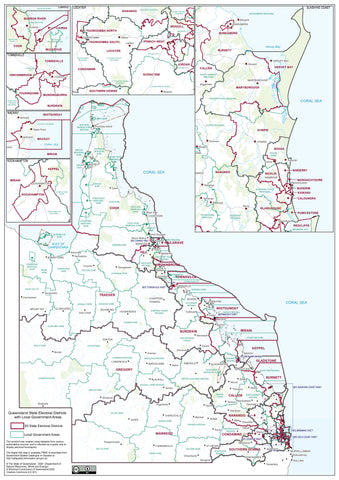 Queensland State Electoral Divisions and Local Government Areas Map 1
