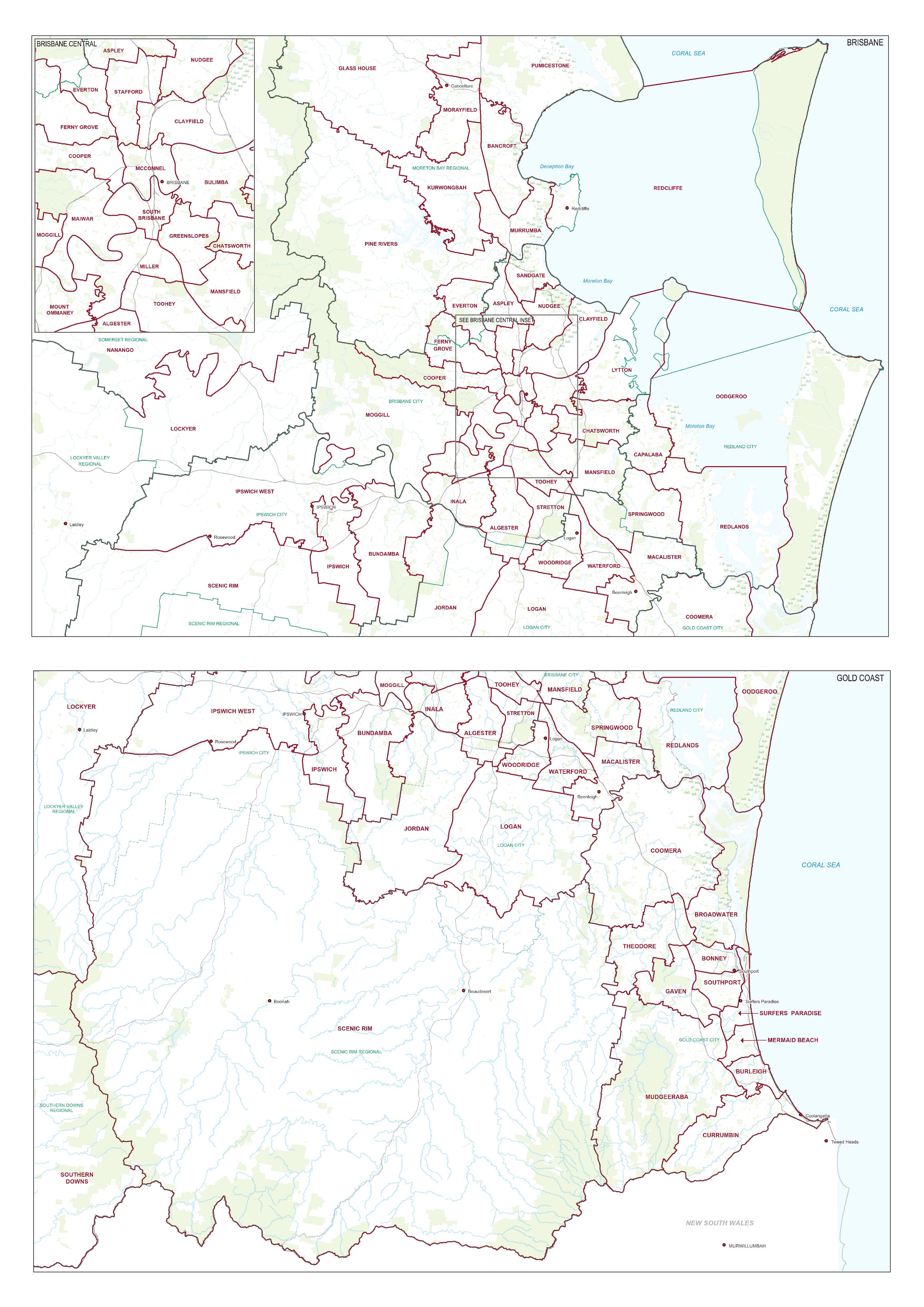 Queensland State Electoral Divisions and Local Government Areas Map 2 ...