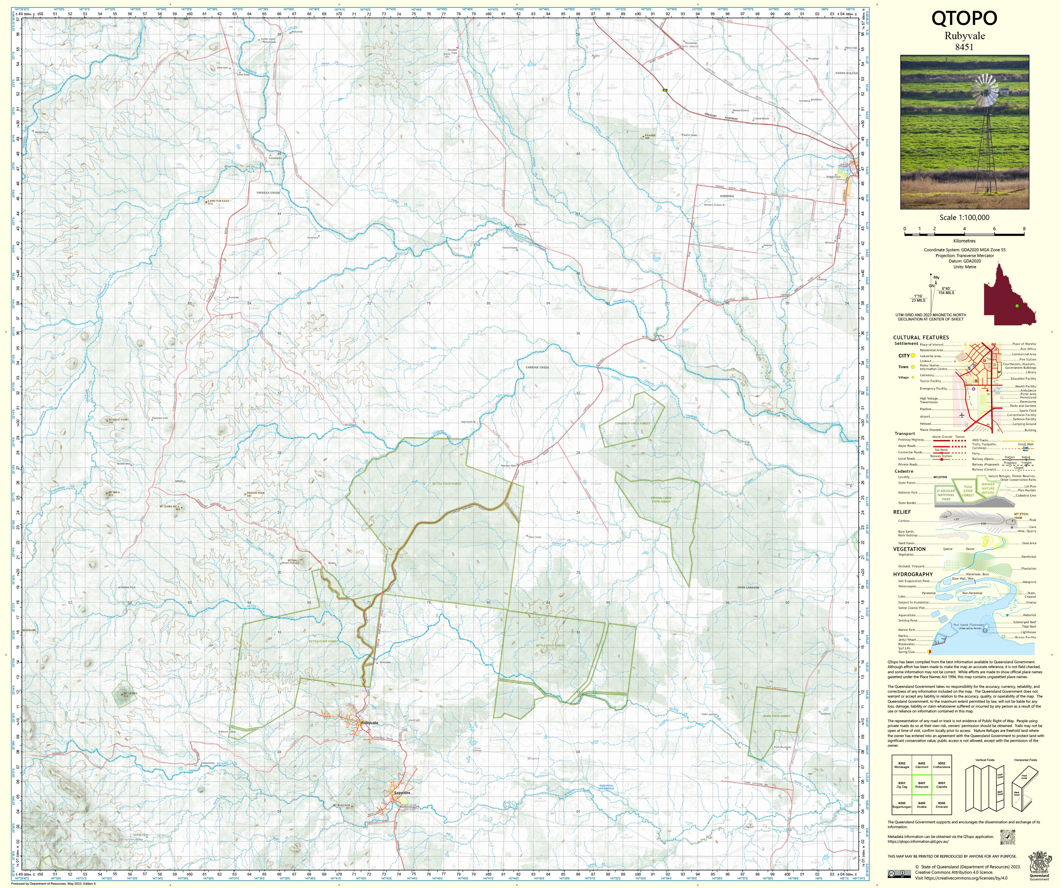 Rubyvale Hotel Map 8451 Rubyvale QTopo 1:100,000 Topographic Map | Mapworld