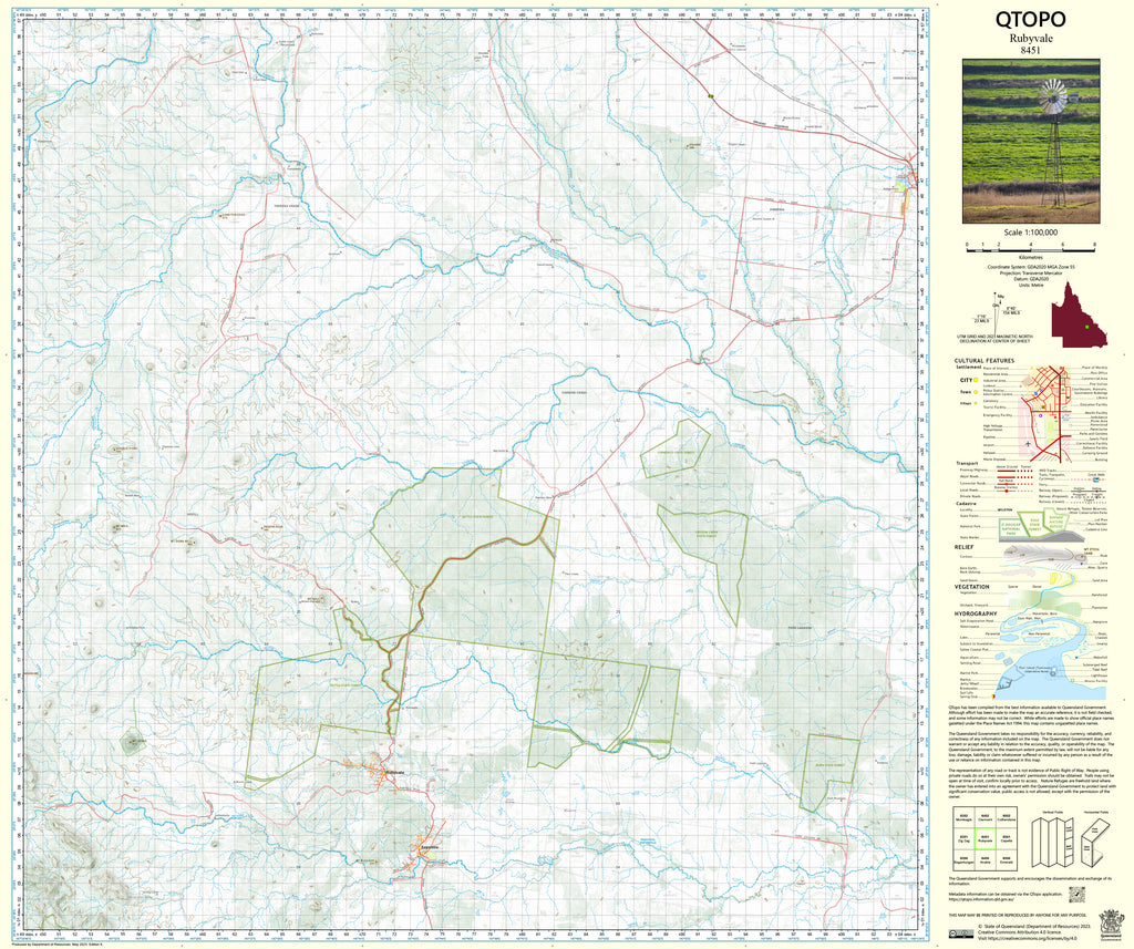 Rubyvale Map 8451 Rubyvale QTopo 1:100,000 Topographic Map | Mapworld