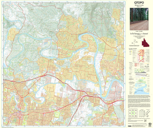 9442-14 Mount Crosby QTopo 1:25,000 Topographic Map — Queensland 1:25,000 topographic map