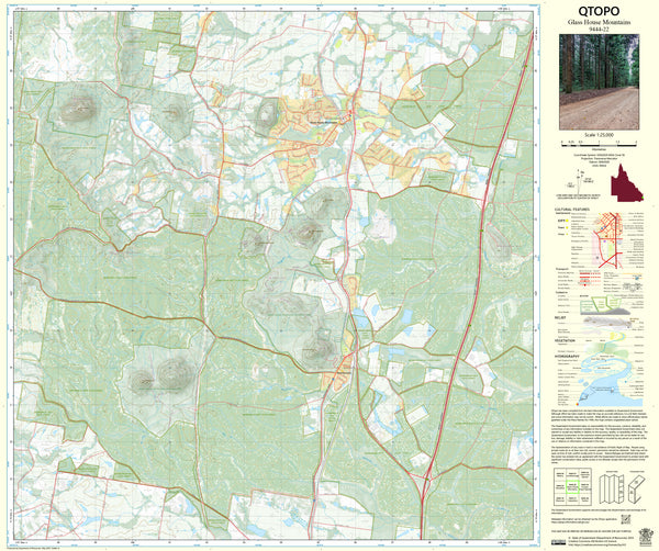 9444-22 Glass House Mountains QTopo 1:25,000 Topographic Map — Queensland 1:25,000 topographic map