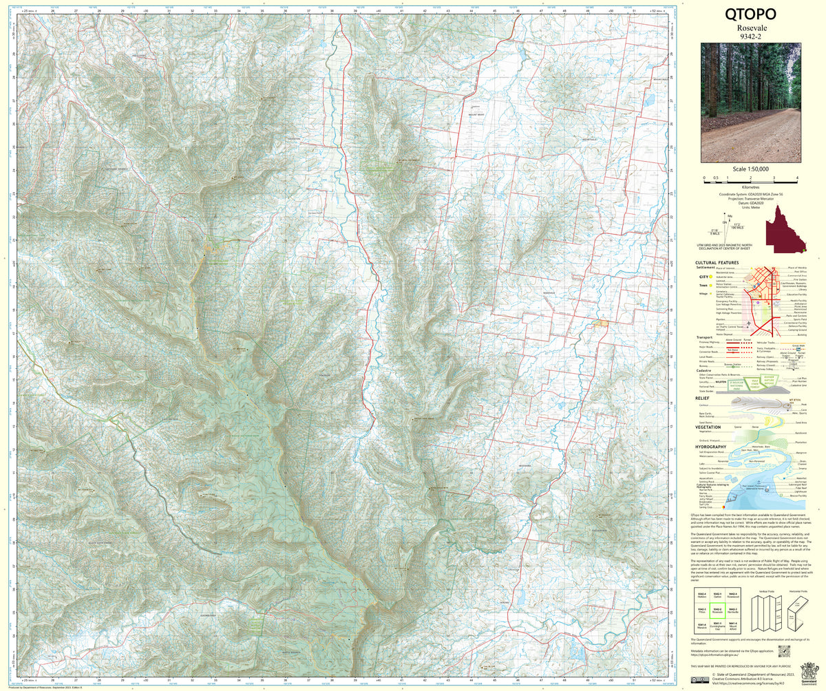 9342-2 Rosevale QTopo 1:50,000 Topographic Map | Mapworld