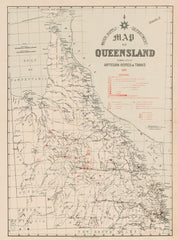 Queensland Map 1891 - Showing Sites of Artesian Bores & Tanks | Mapworld