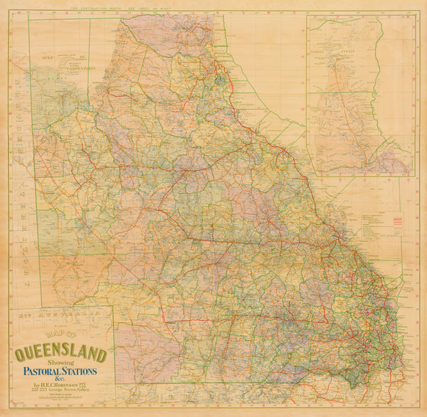 Queensland Pastoral Stations 1920 H.E.C Robinson Wall Map