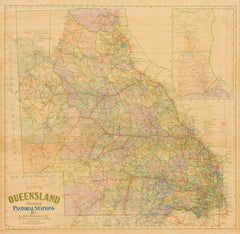 Queensland Pastoral Stations 1920 H.E.C Robinson Wall Map
