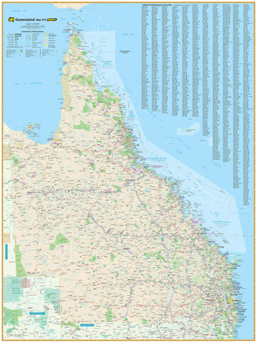 Queensland State UBD 470 Map 1380 x 2000mm Laminated Wall Map with Hang Rails