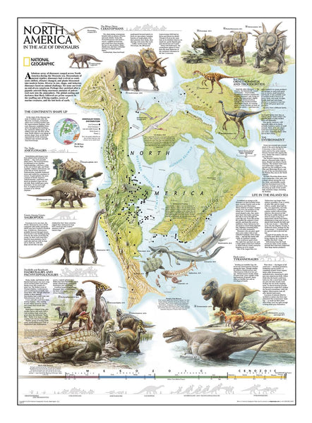 Dinosaurs of North America wall map – National Geographic | Mapworld