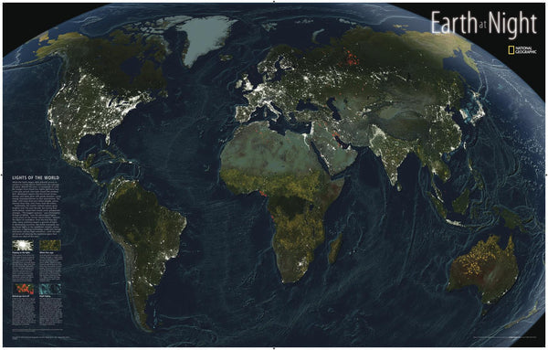 Earth at Night National Geographic 889 x 562mm Wall Map