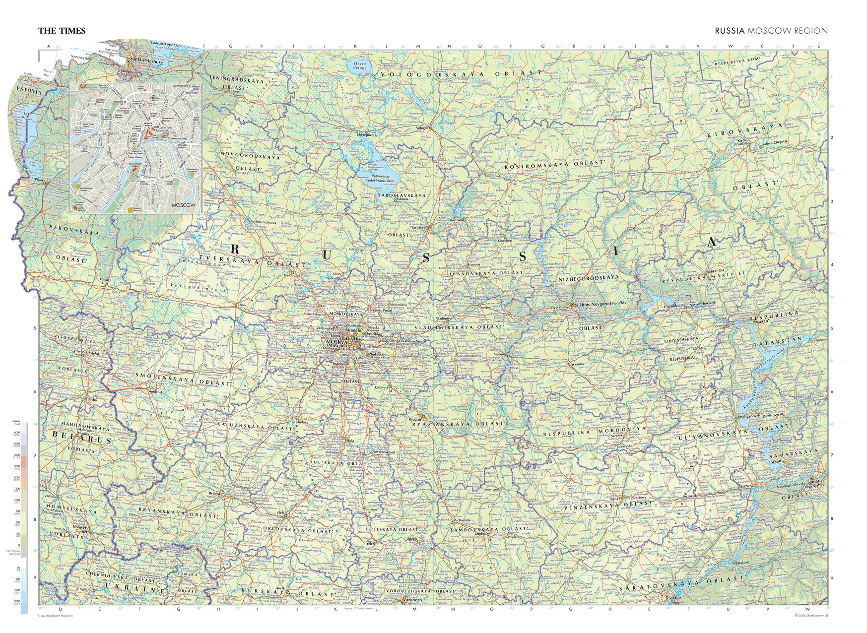 Moscow In Russia Map Russia Moscow Region Wall Map from The Times | Mapworld