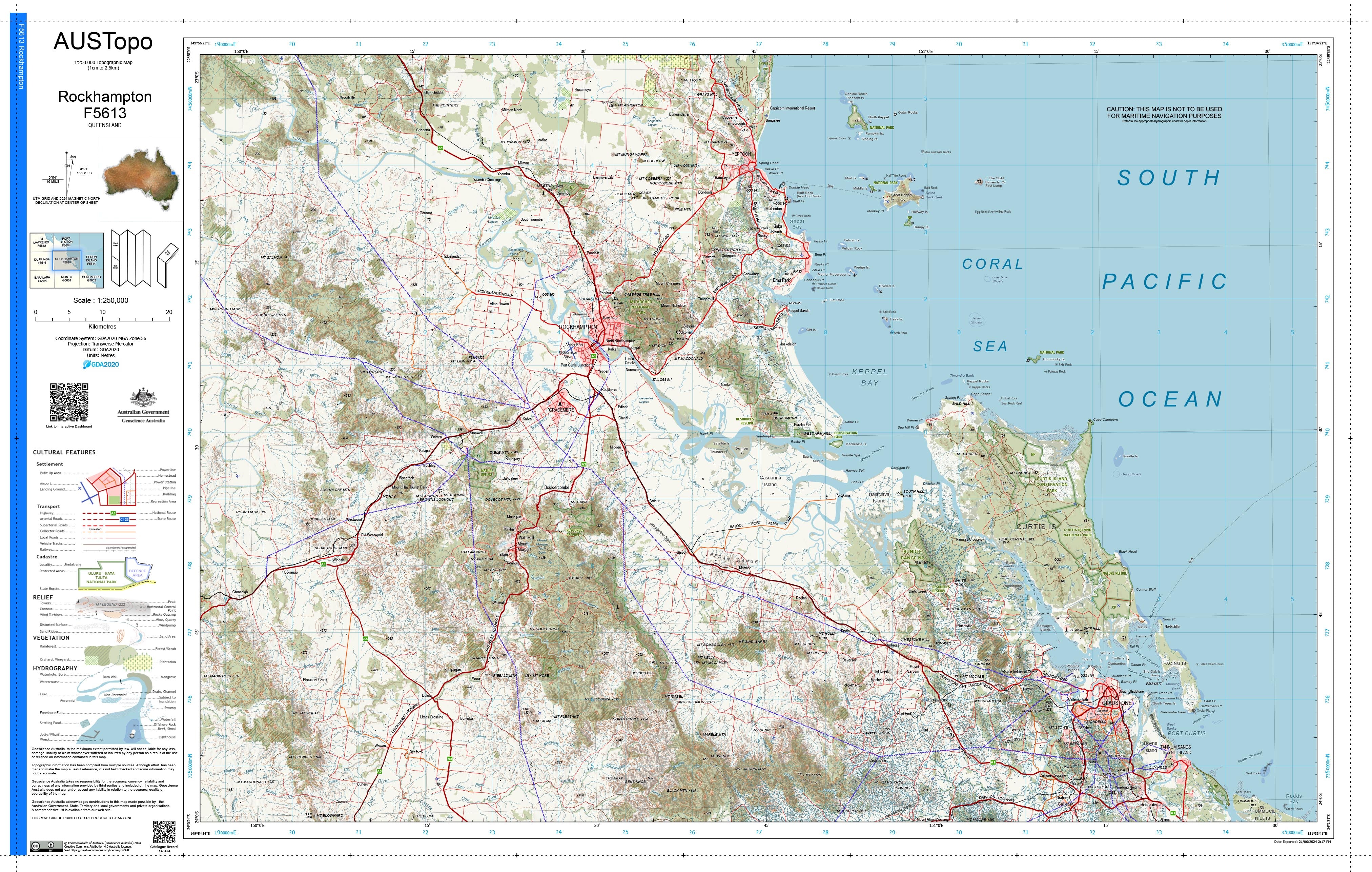 Rockhampton Map Rockhampton F5613 AUSTopo 1:250,000 Map