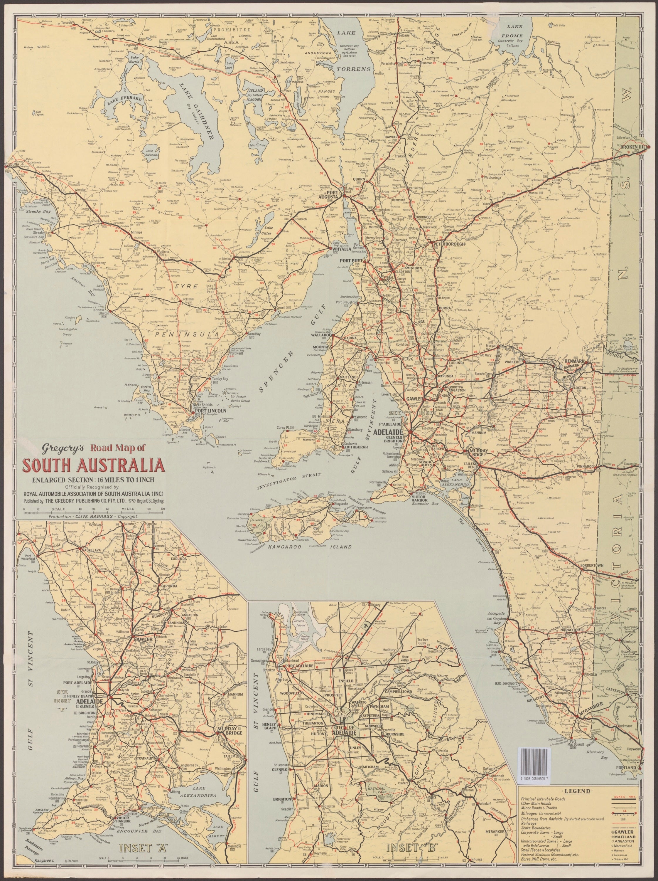 S A Map South Australia 's Wall Map 1948 – Gregory's | Mapworld