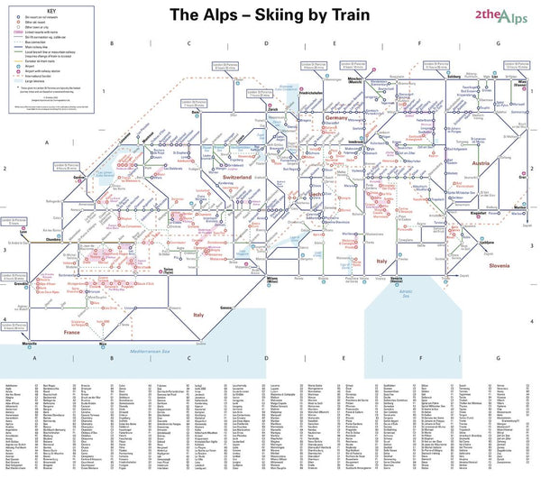 Ski Map of the Alps By Train Wall Map