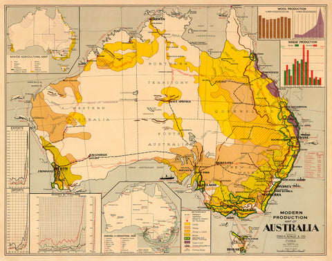 Sheep & Cattle Historical Wall Map of Australia 1953