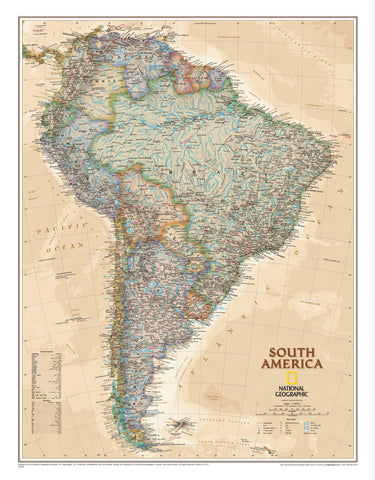 South America Executive Antique Style National Geographic 599 x 770mm Wall Map