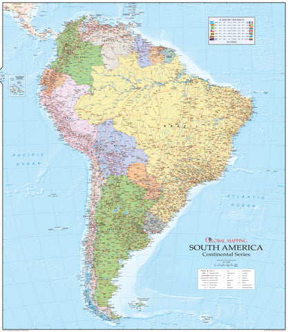 South America Political Wall Map 990 x 1140mm