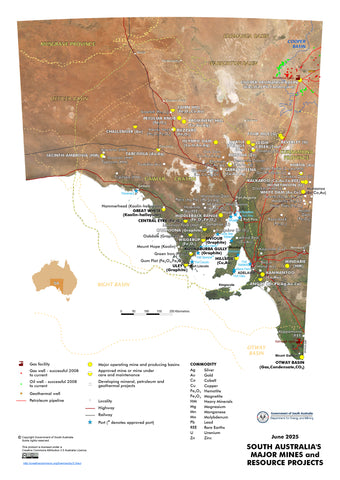 South Australia's Major Mines and Resource Projects 2025 Wall Map