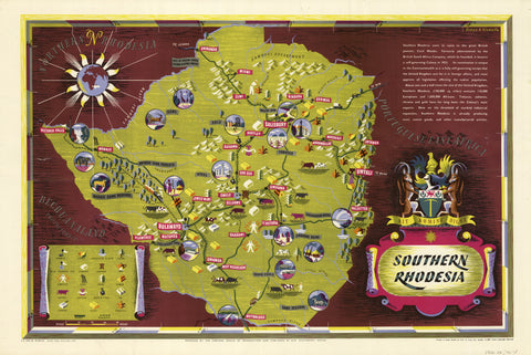 Southern Rhodesia Wall Map 1952