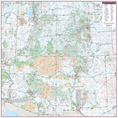 Southern Rocky Mountains United States Wall Map 1067 x 1067mm